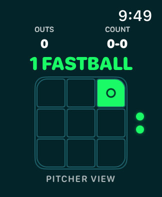 CoachPitch smartwatch screenshot showing pitch controls
