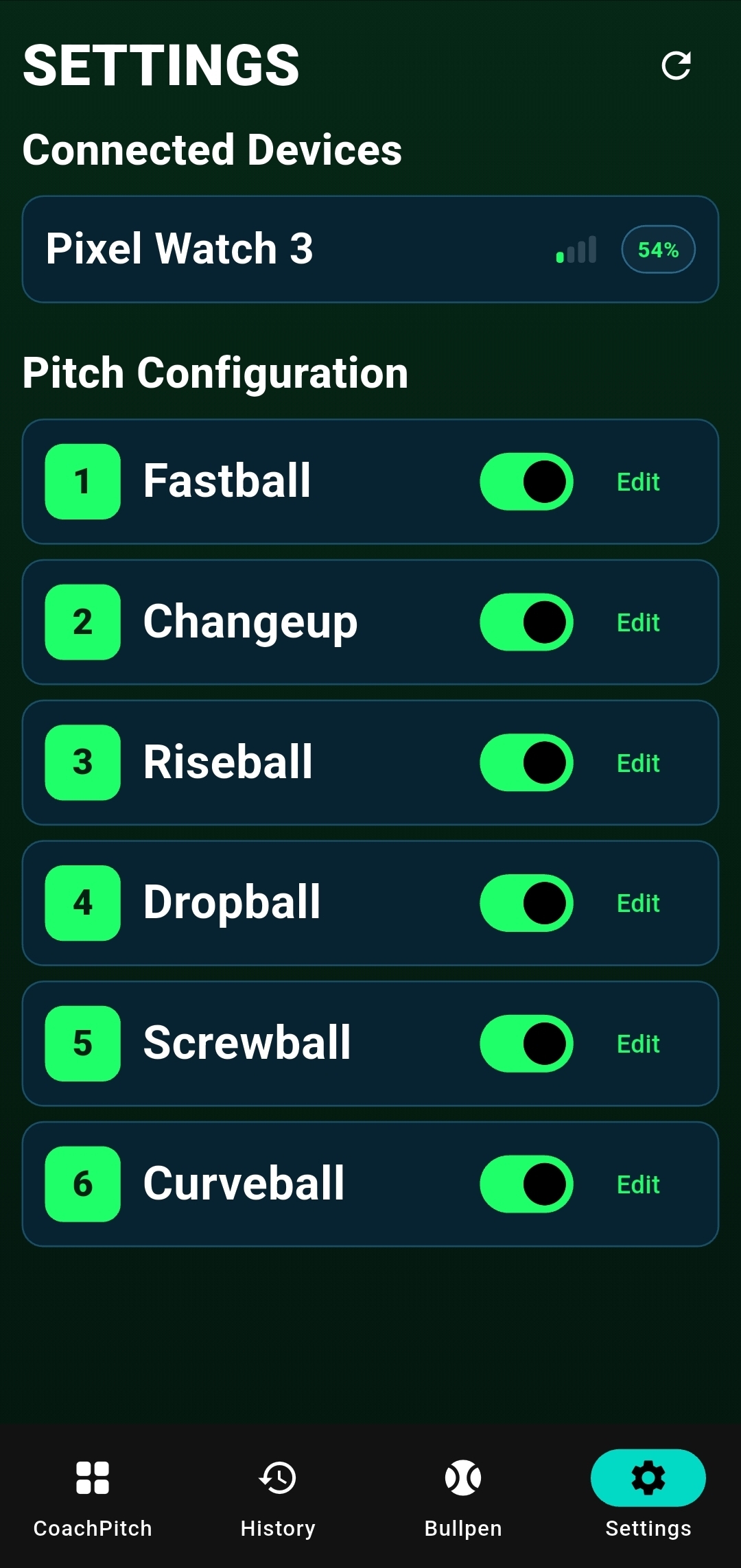 CoachPitch pitch location and count interface on phone